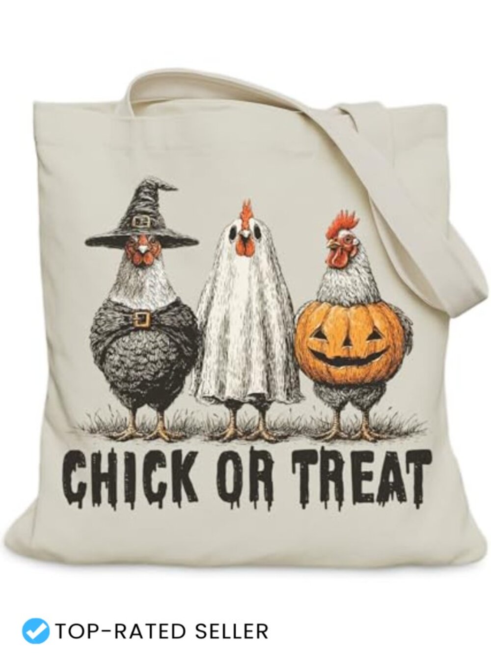 Halloween Ghost Tote Bag Women Canvas Spooky Fall Gift Medium Inner Pocket